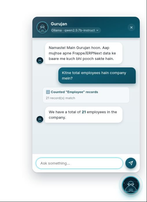 Close-up of the Gurujan Chat Bot panel showing a tool-grounded answer