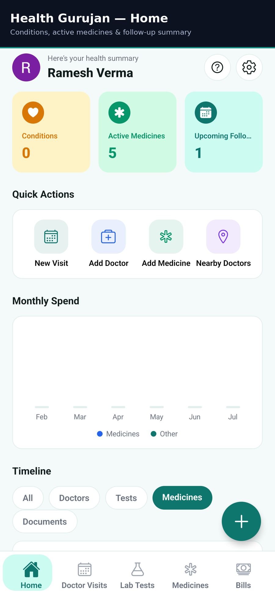 Health Gurujan mobile app home screen