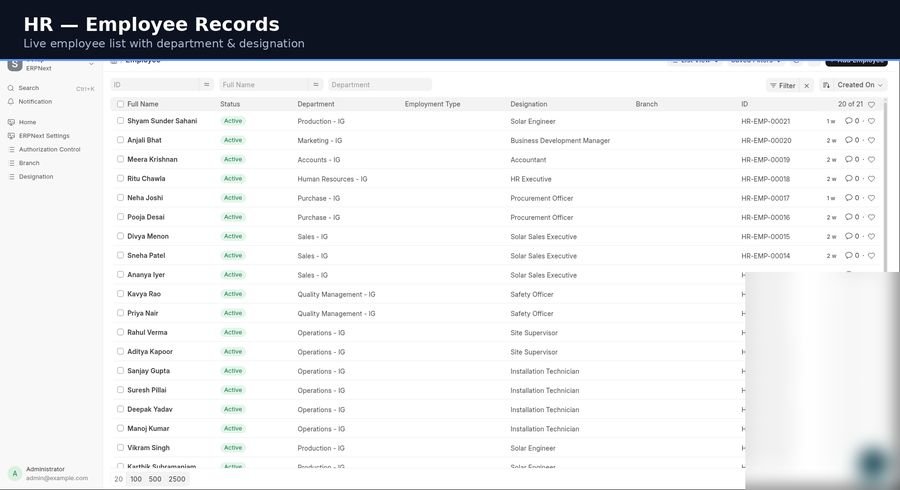 ERPNext HR module — employee records list