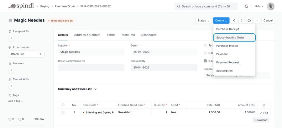 ERPNext v14 Purchase Order screen — the mid-upgrade version
