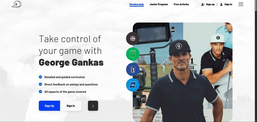George Gankas Golf learning platform home page